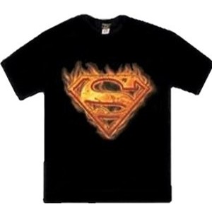 Flames and fire steel metal superman t-shirt